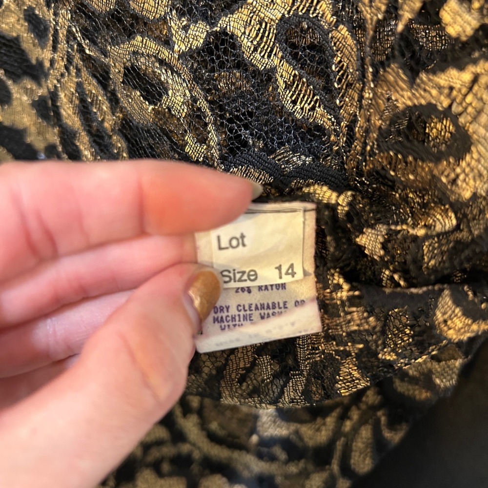 Vintage Lace Bolero Jacket Womens 14 Black Gold Metallic Floral Shrug Sheer Chic - Picture 4 of 15